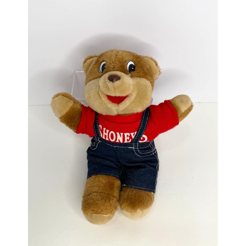 Vintage 1986 Shoneys Bear Red Shirt & Overalls Stuffed Teddy Bear 11"